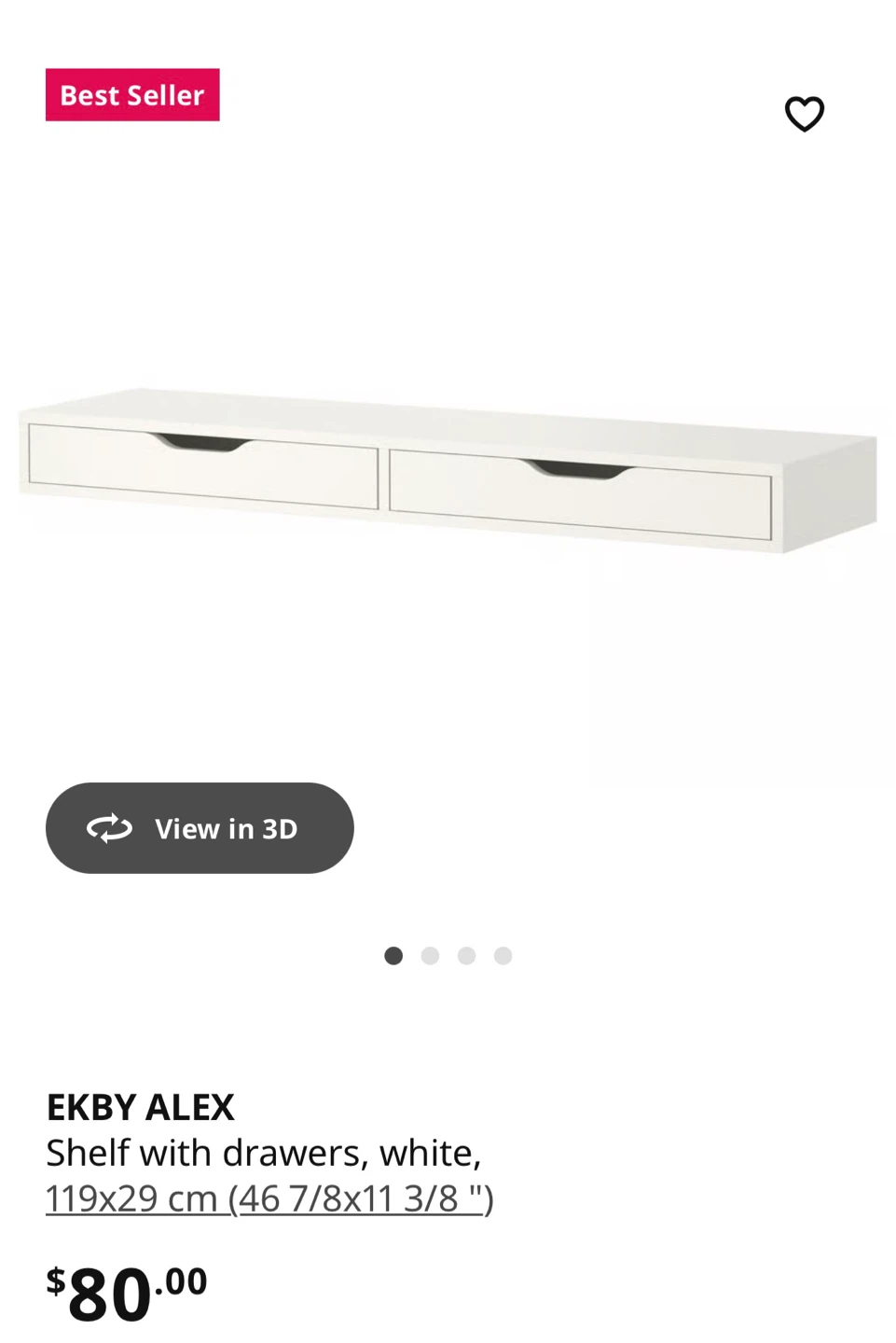 IKEA EKBY ALEX Shelf with 2 drawers, white