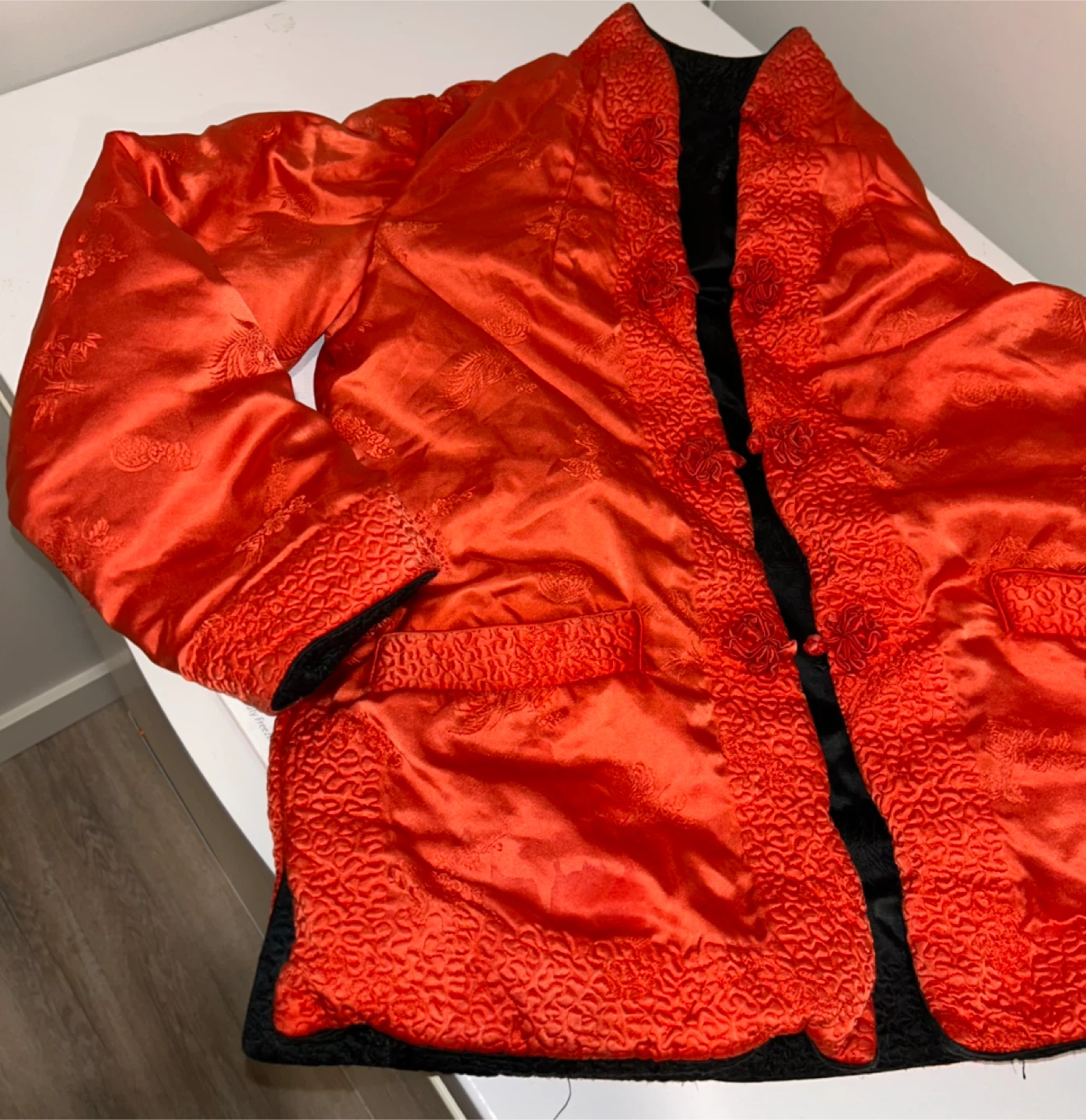 Black and Red Reversible Brocade Jacket