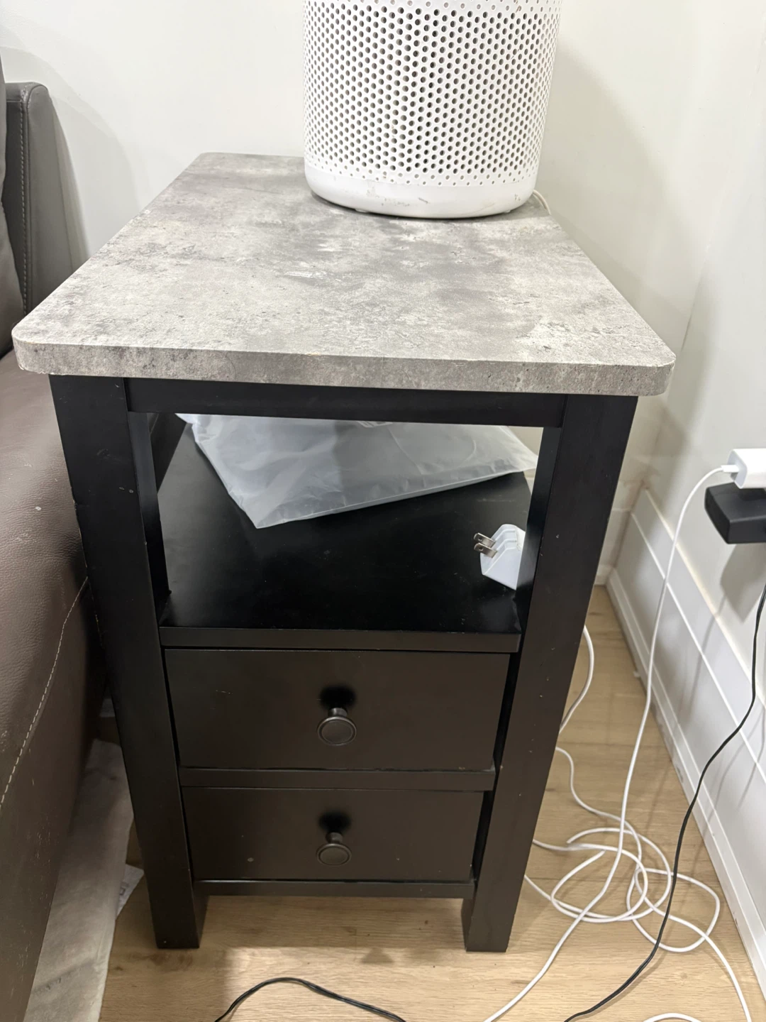 Black Side Table with Grey Faux Stone Top - photo 2