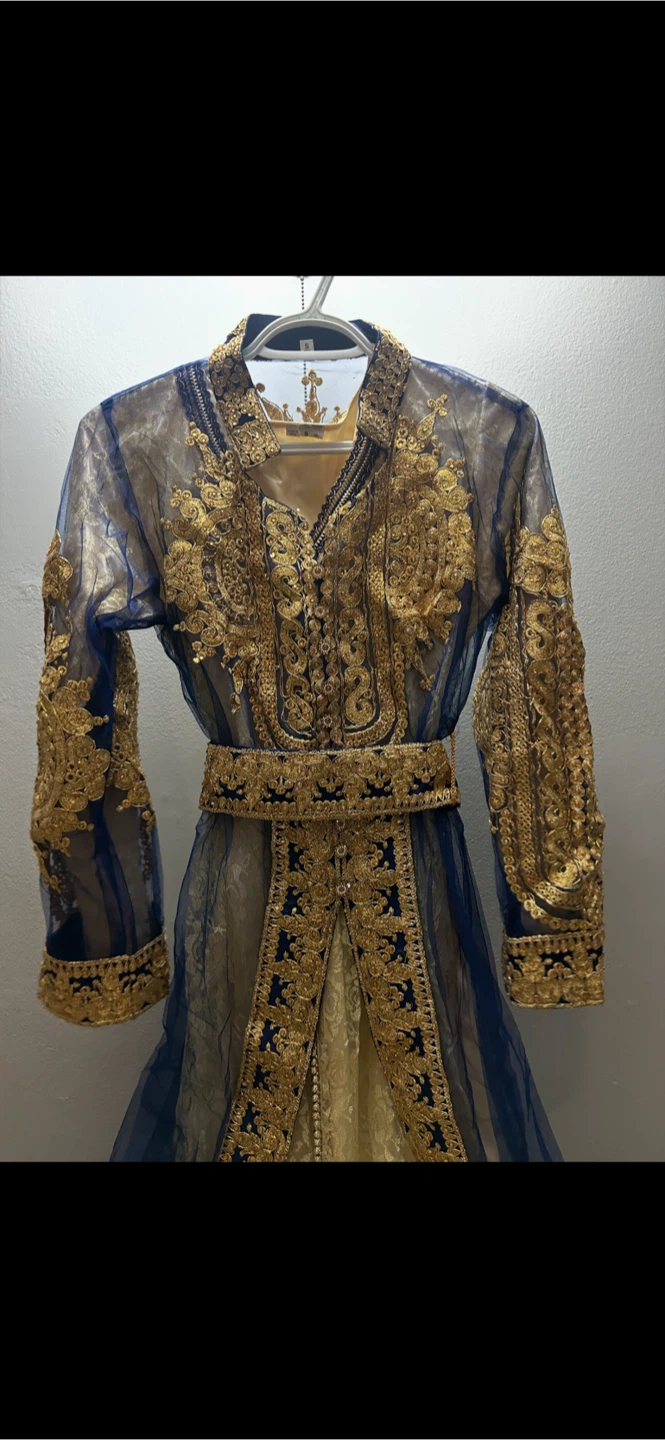 Blue and Gold Embroidered Kaftan Robe - photo 2