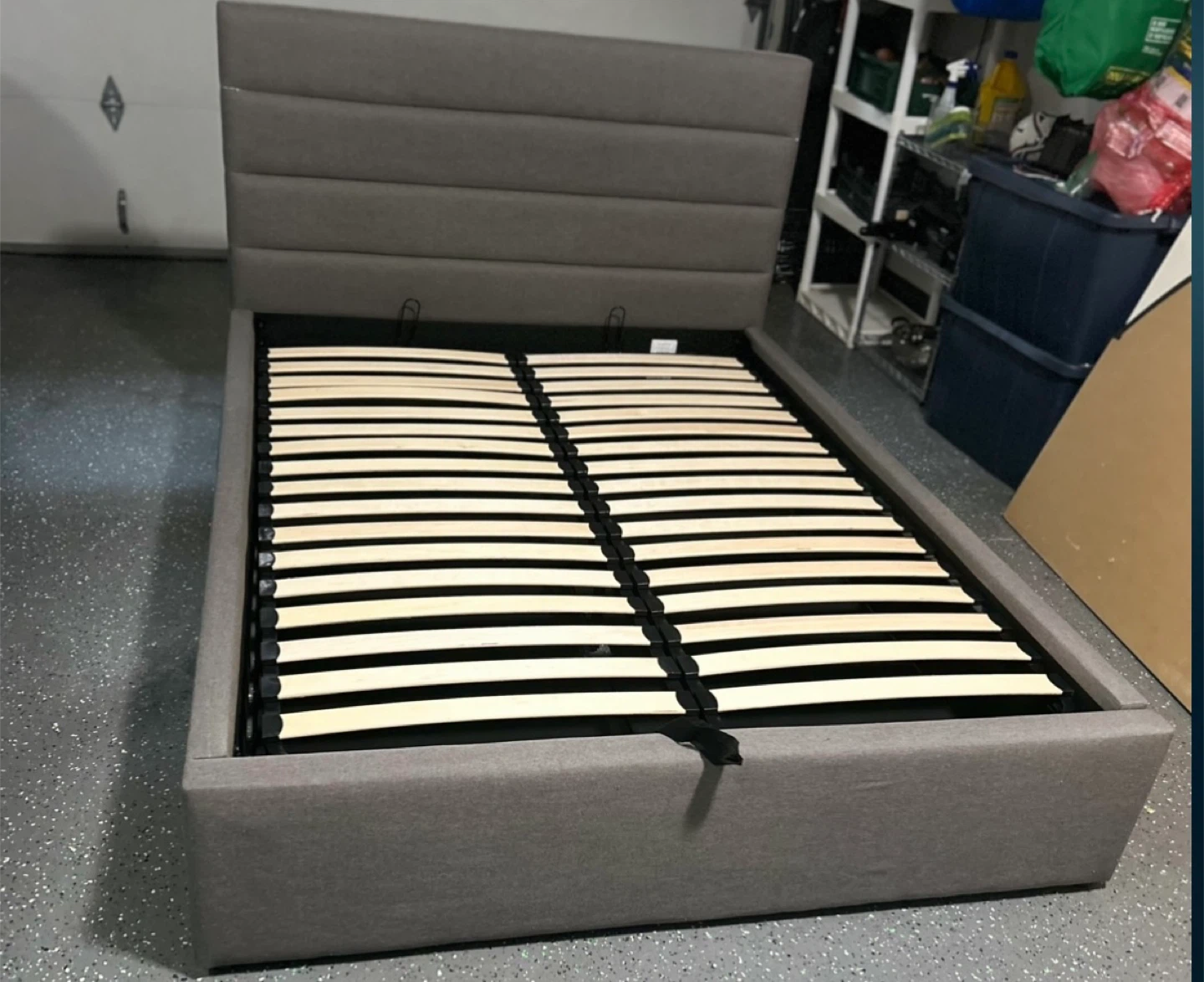 Grey Queen Upholstered Storage Bed Frame - photo 2
