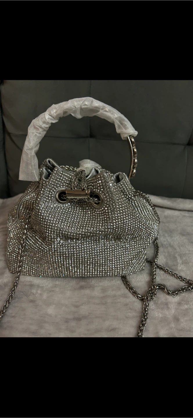 Sparkly Silver Bucket Bag with Chain Strap