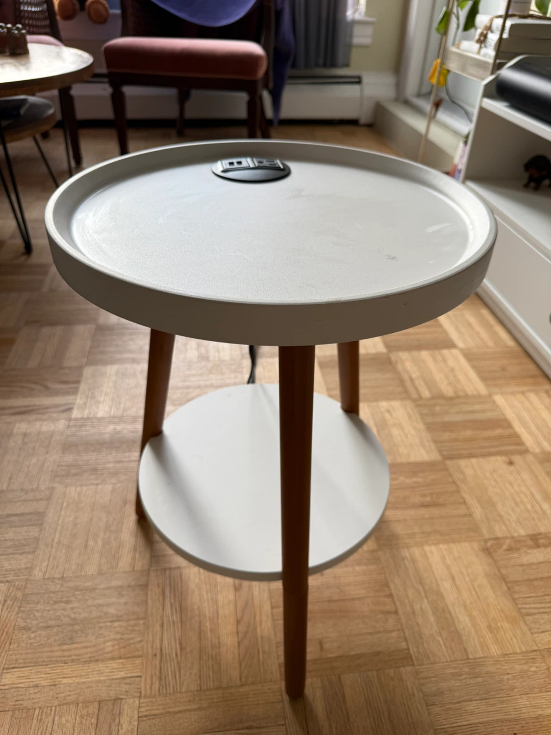 White Round End Table with Built-in Power Outlet - photo 2
