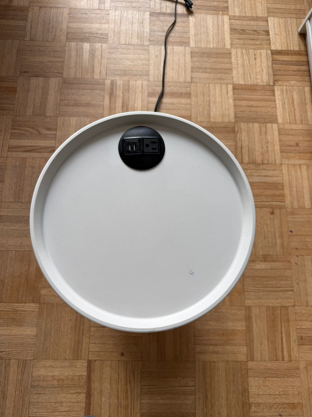 White Round End Table with Built-in Power Outlet
