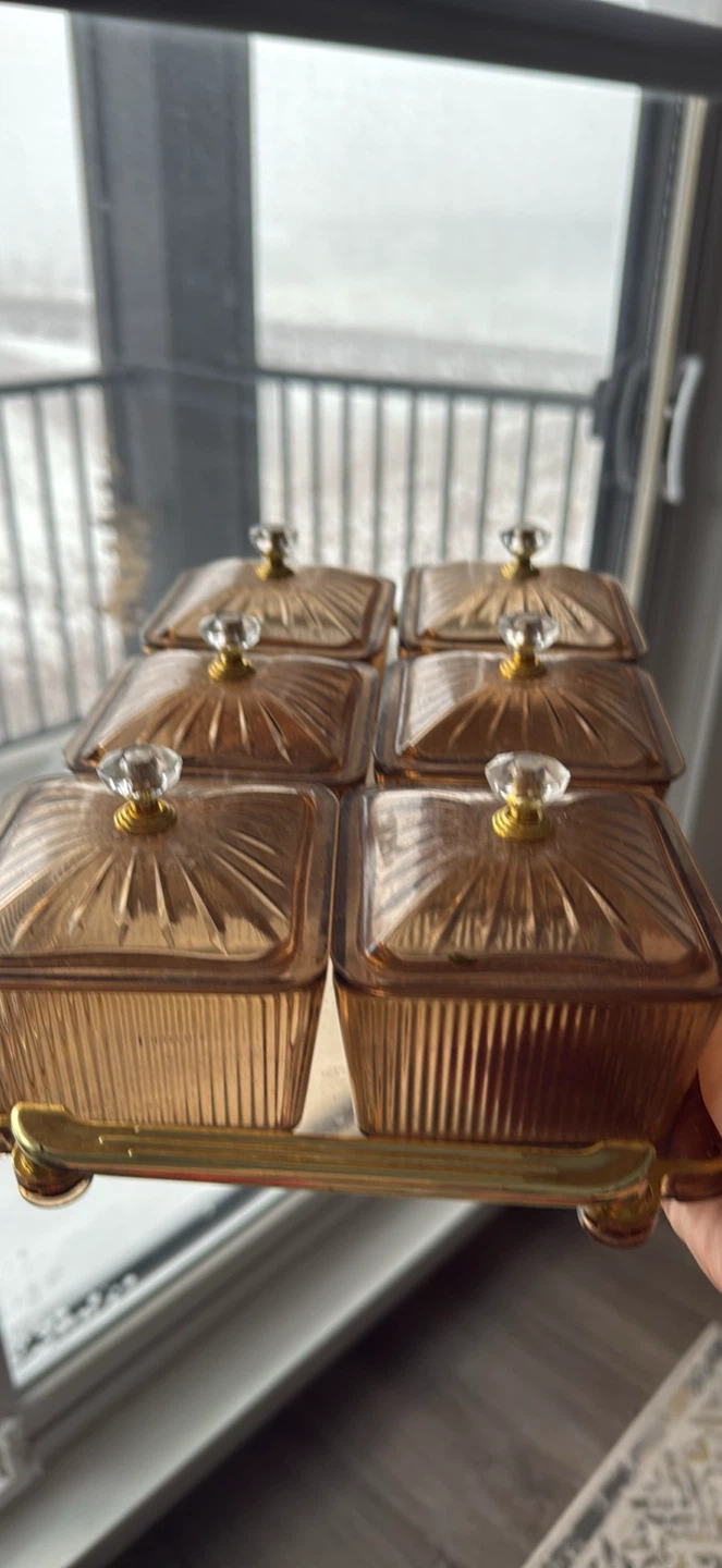 Amber Glass Divided Server with Lids - photo 2