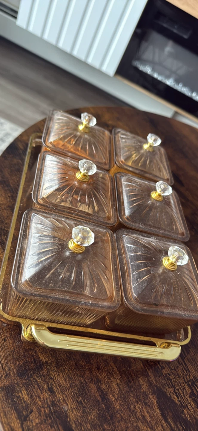 Amber Glass Divided Server with Lids