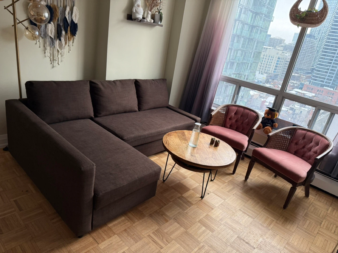 Brown L-Shaped Sectional Sofa cum bed