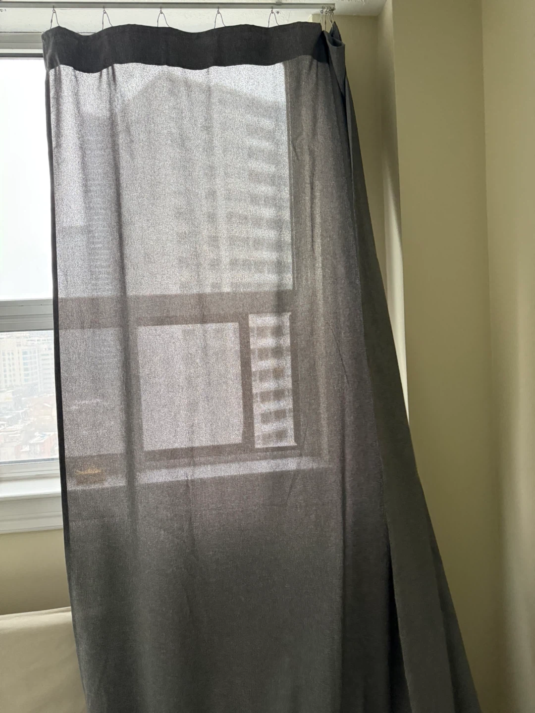 Two Grey Semi Blackout-Sheer Curtains with Rod