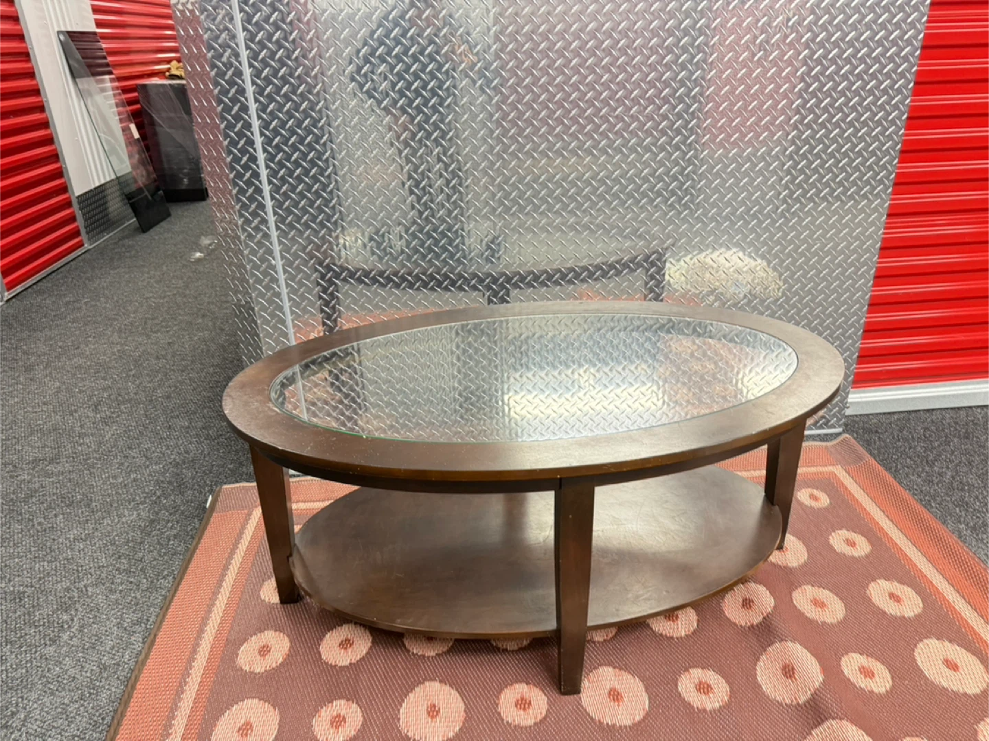 Oval Wood and Glass Coffee Table with Lower Shelf - photo 2