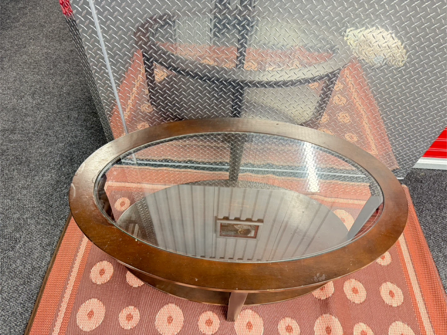 Oval Wood and Glass Coffee Table with Lower Shelf - photo 4
