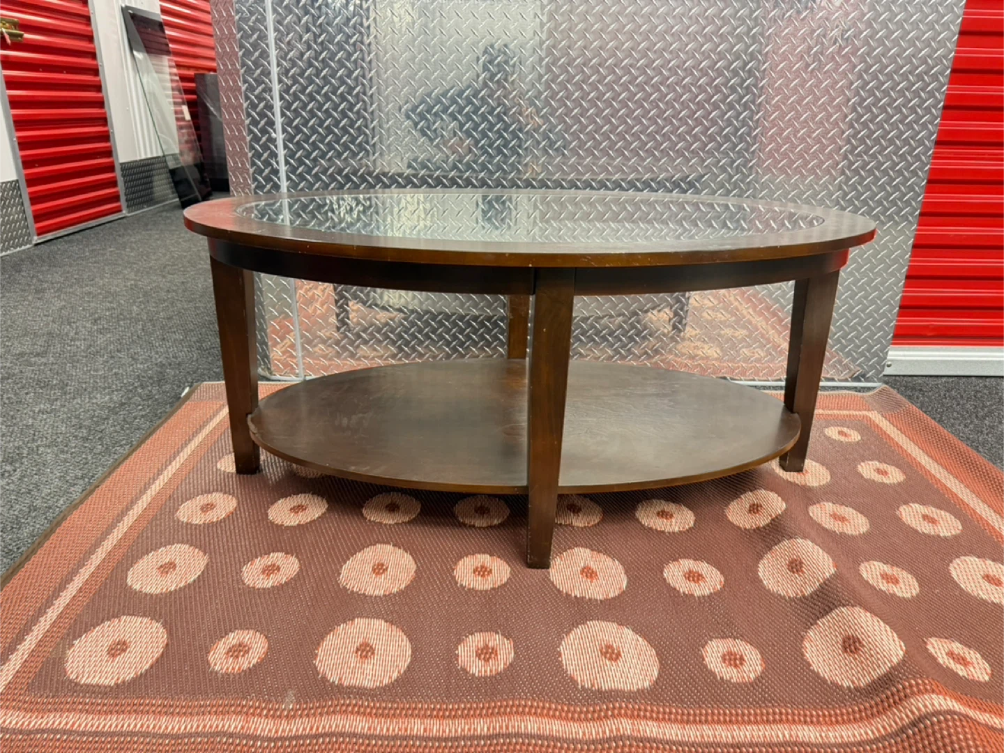Oval Wood and Glass Coffee Table with Lower Shelf