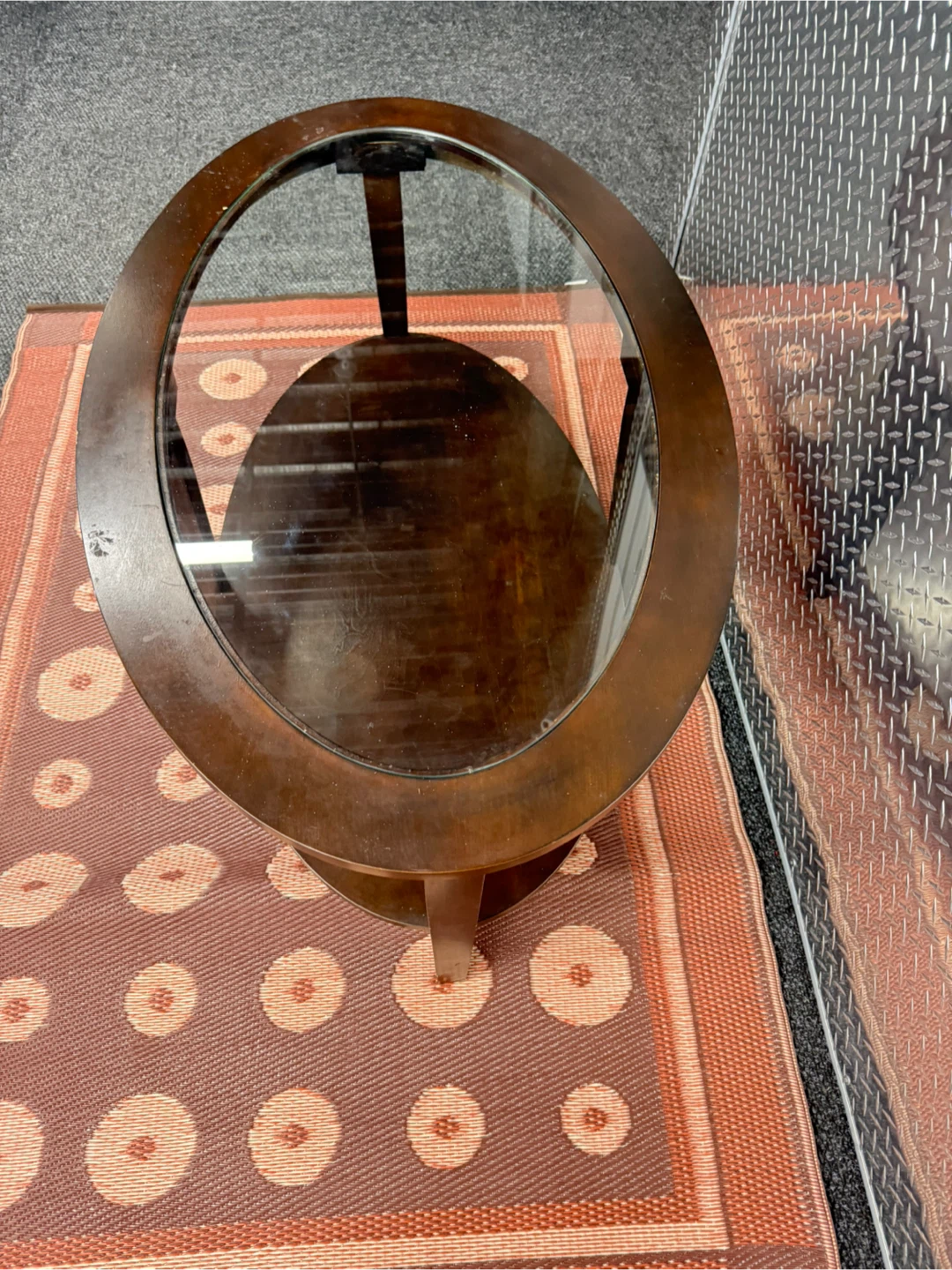 Oval Wood and Glass Coffee Table with Lower Shelf - photo 5