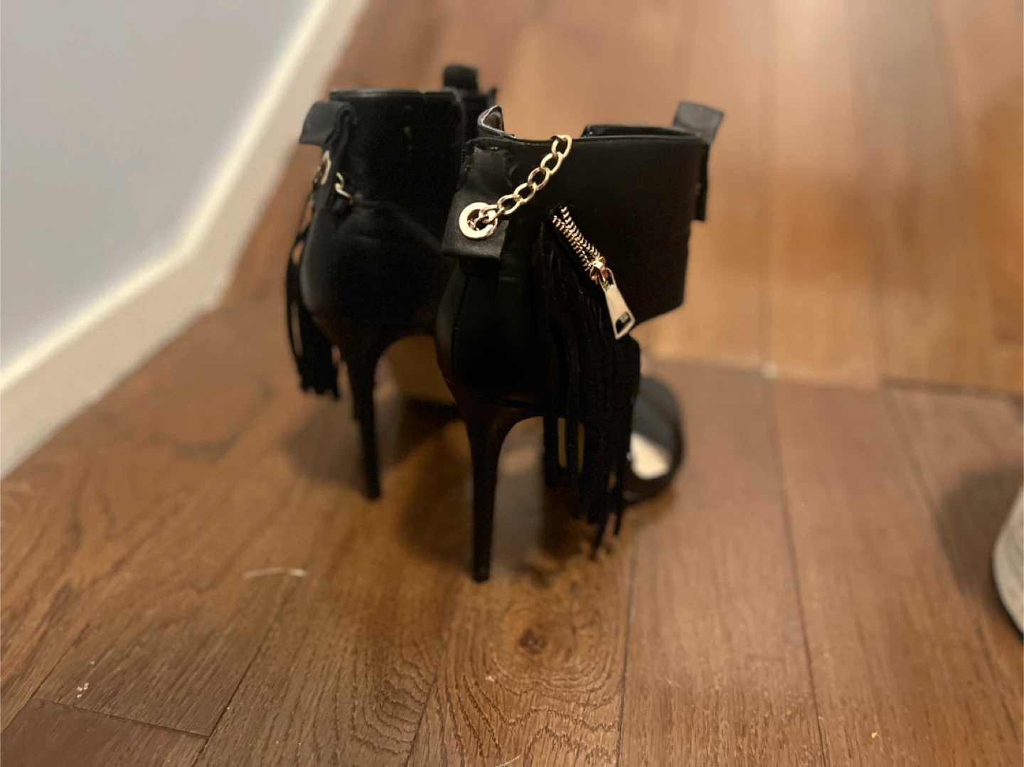 Black Faux Leather Open Toed Heels - photo 4