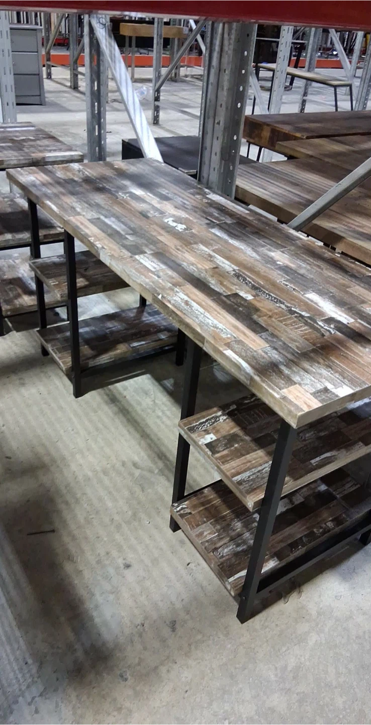 Rustic Wood and Metal Table or desk with Shelves