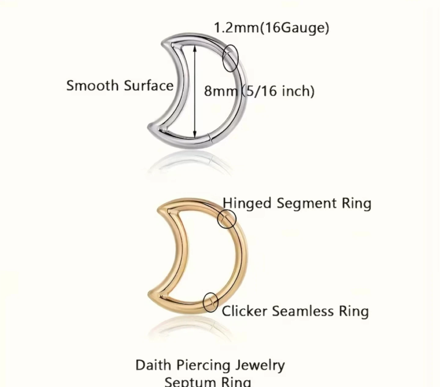 Moon Ring for piercing - 10mm - photo 3