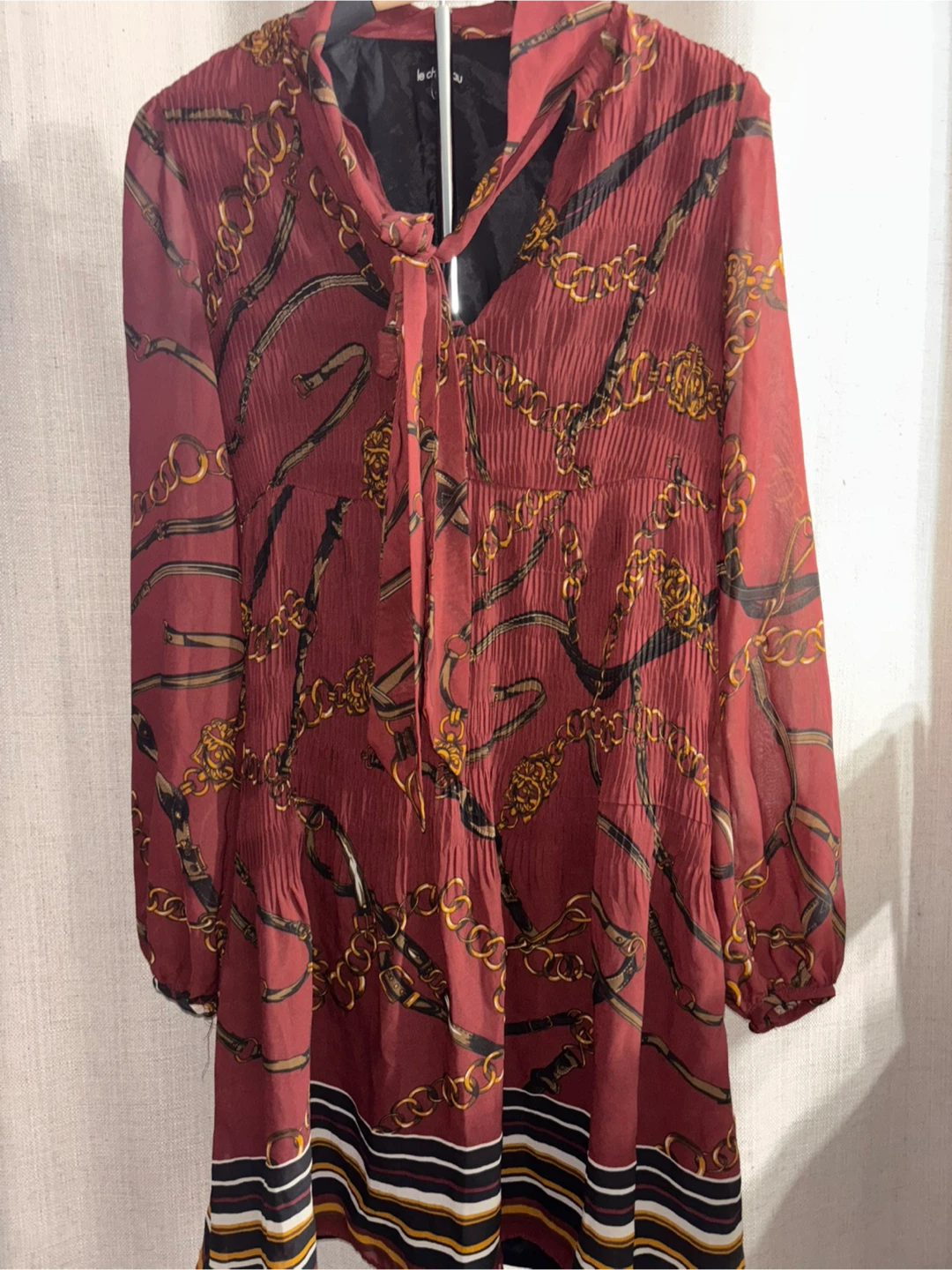Le Château Burgundy Chain Print Dress
