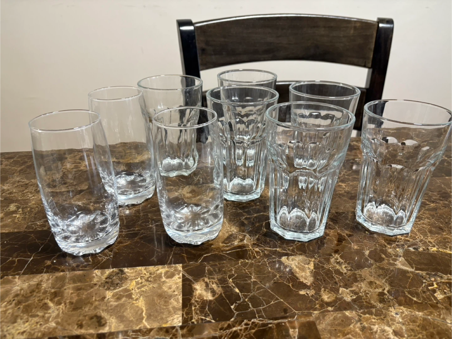 Set of 9 Clear Glass Tumblers