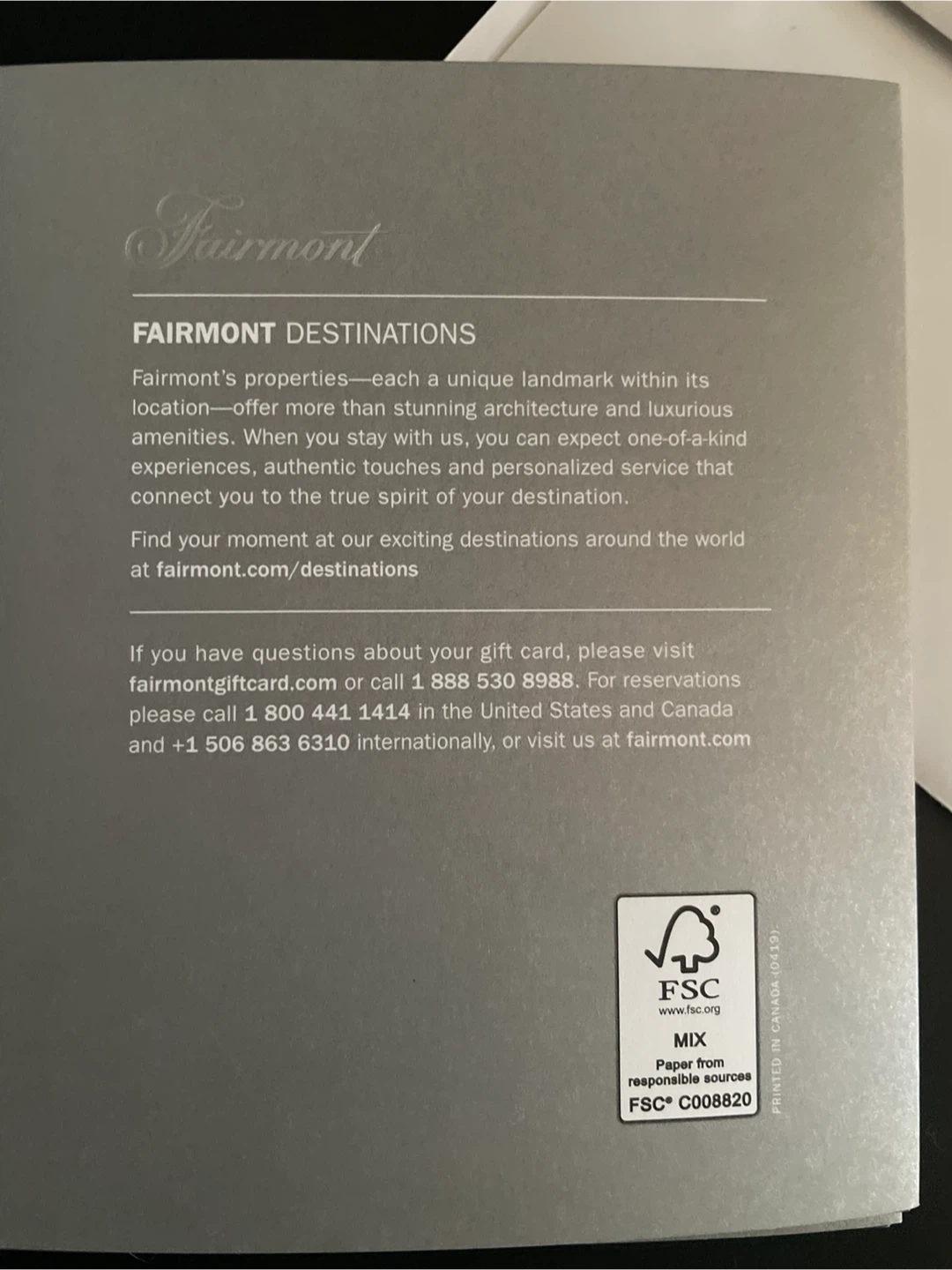 Fairmont Gift Card - $250 CAD x2 - photo 3