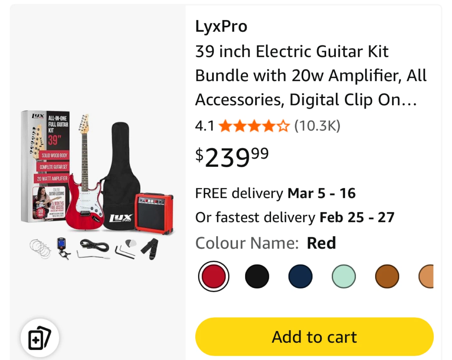 LyxPro 39 inch Electric Guitar Kit - Red