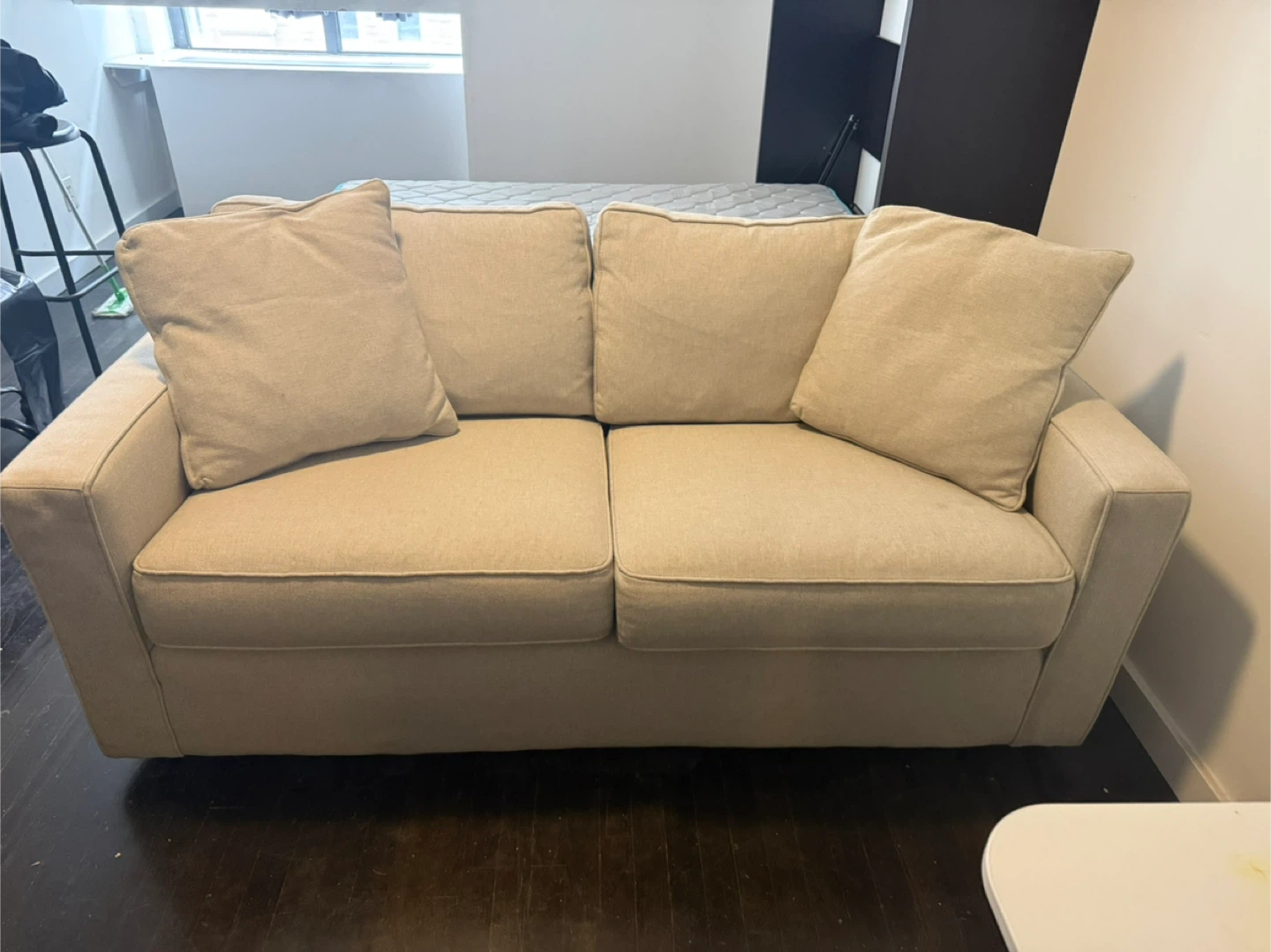 Beige Fabric Loveseat Sofa with 4 Cushions