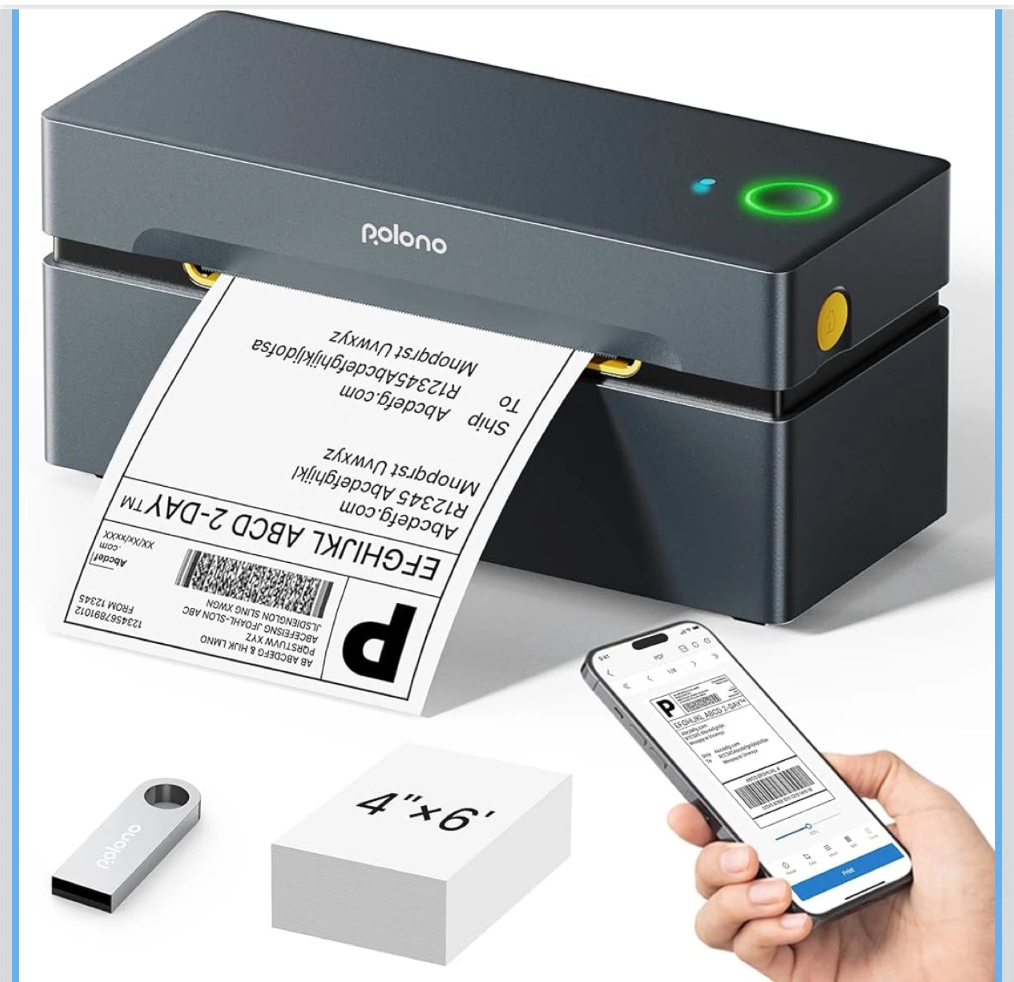 Polono Label Printer 4"x6" PLUS 500 fan-fold labels