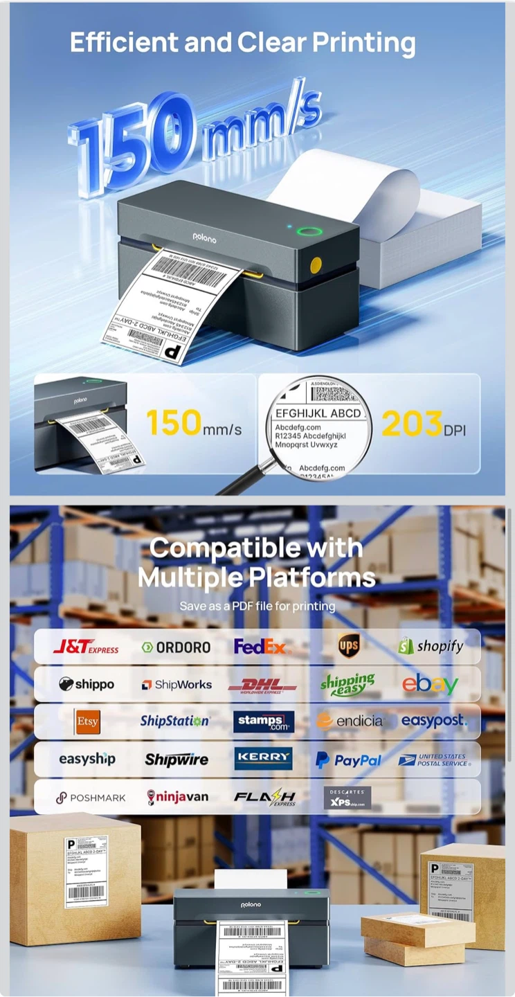 Polono Label Printer 4"x6" PLUS 500 fan-fold labels - photo 3