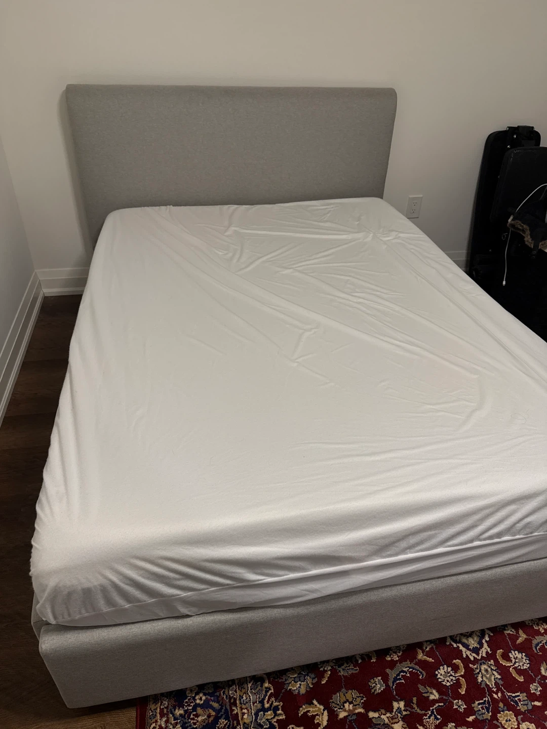Upholstered Double Bed Frame with Storage Drawer and Mattress
