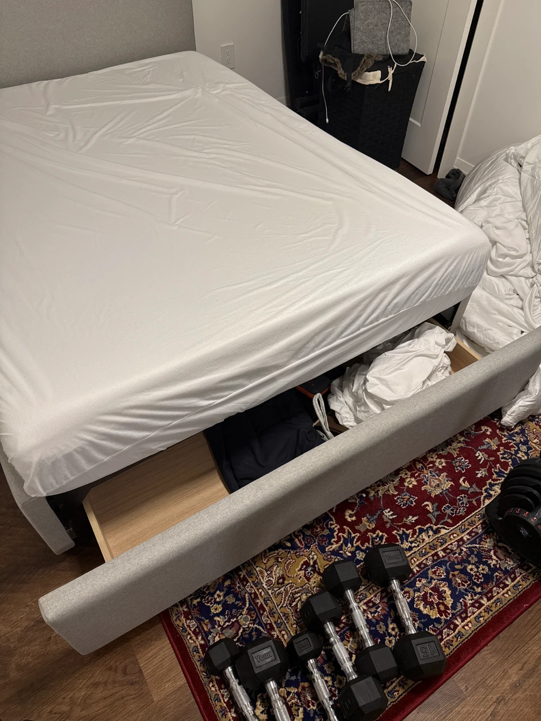 Upholstered Double Bed Frame with Storage Drawer and Mattress - photo 2