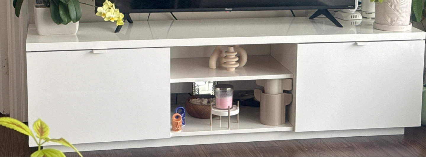 White Media Console with Cabinet Doors