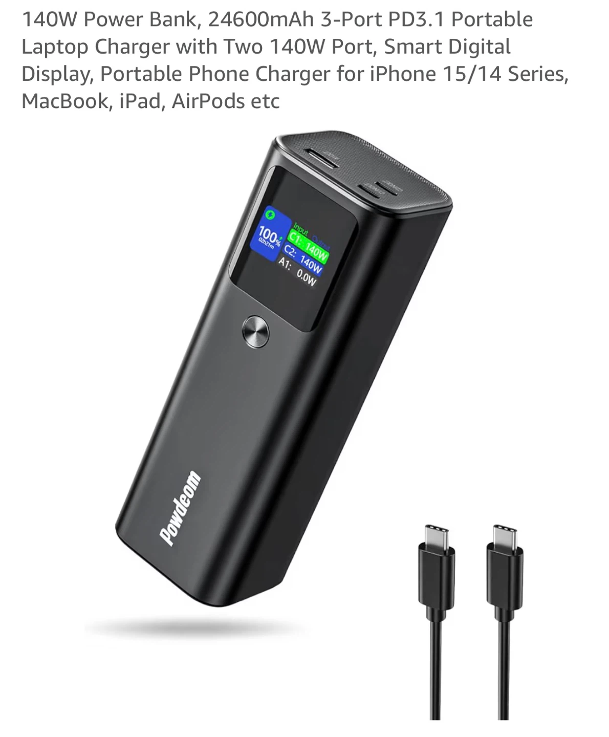 Powdeom 140W Ultra Fast Power Bank 27000mAh