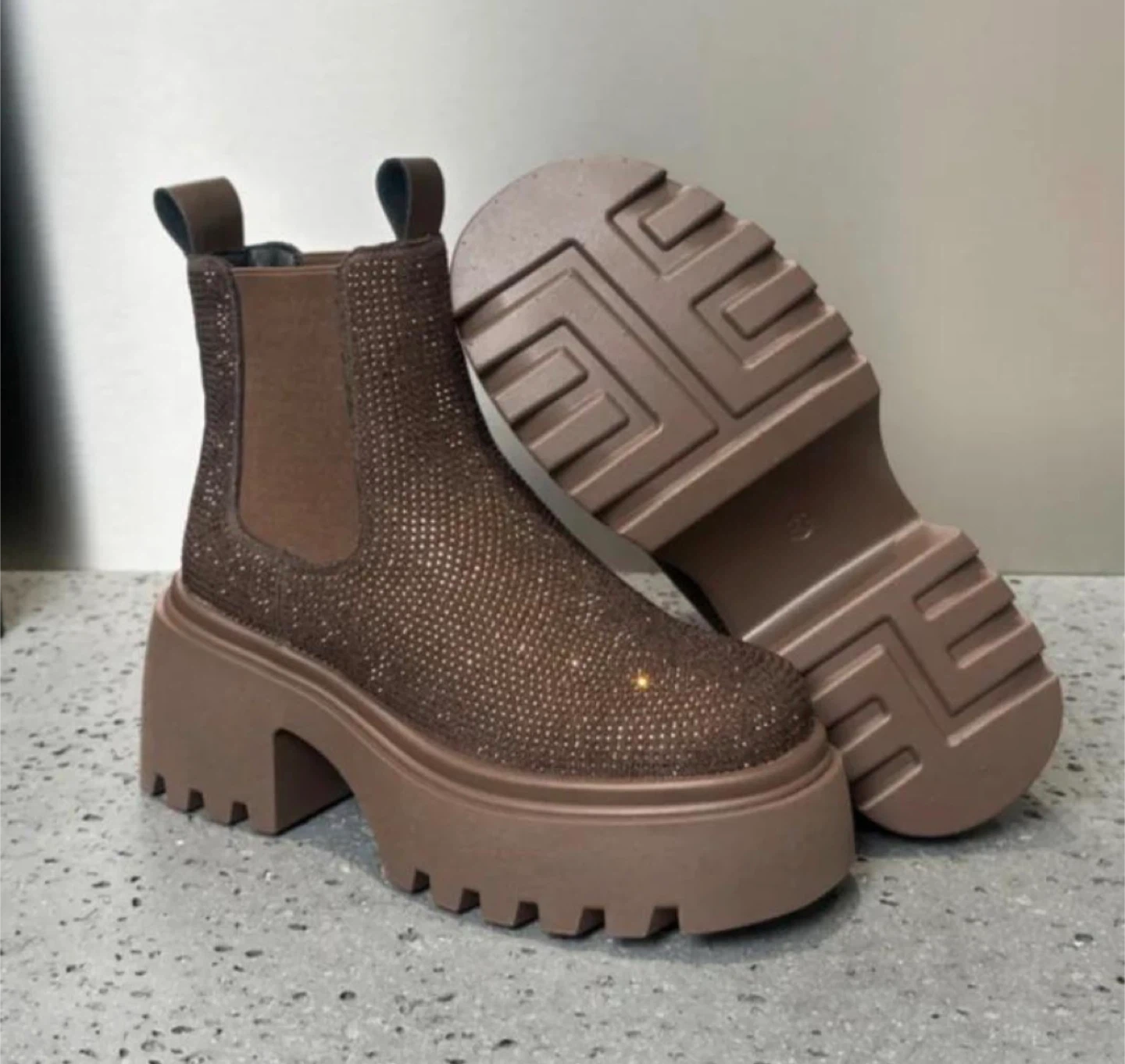 Brown Embellished Platform Chelsea Boots