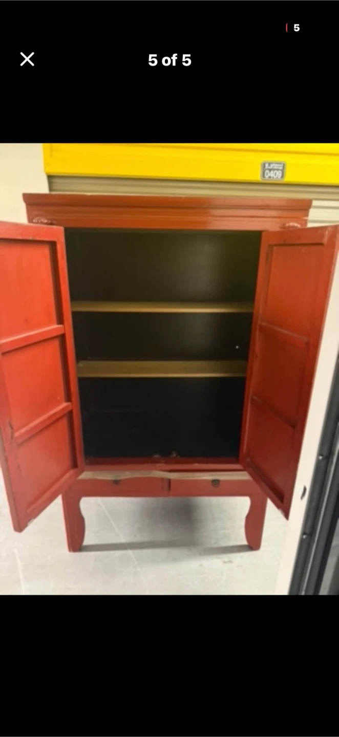 Red Wooden Cabinet with Drawers - photo 5