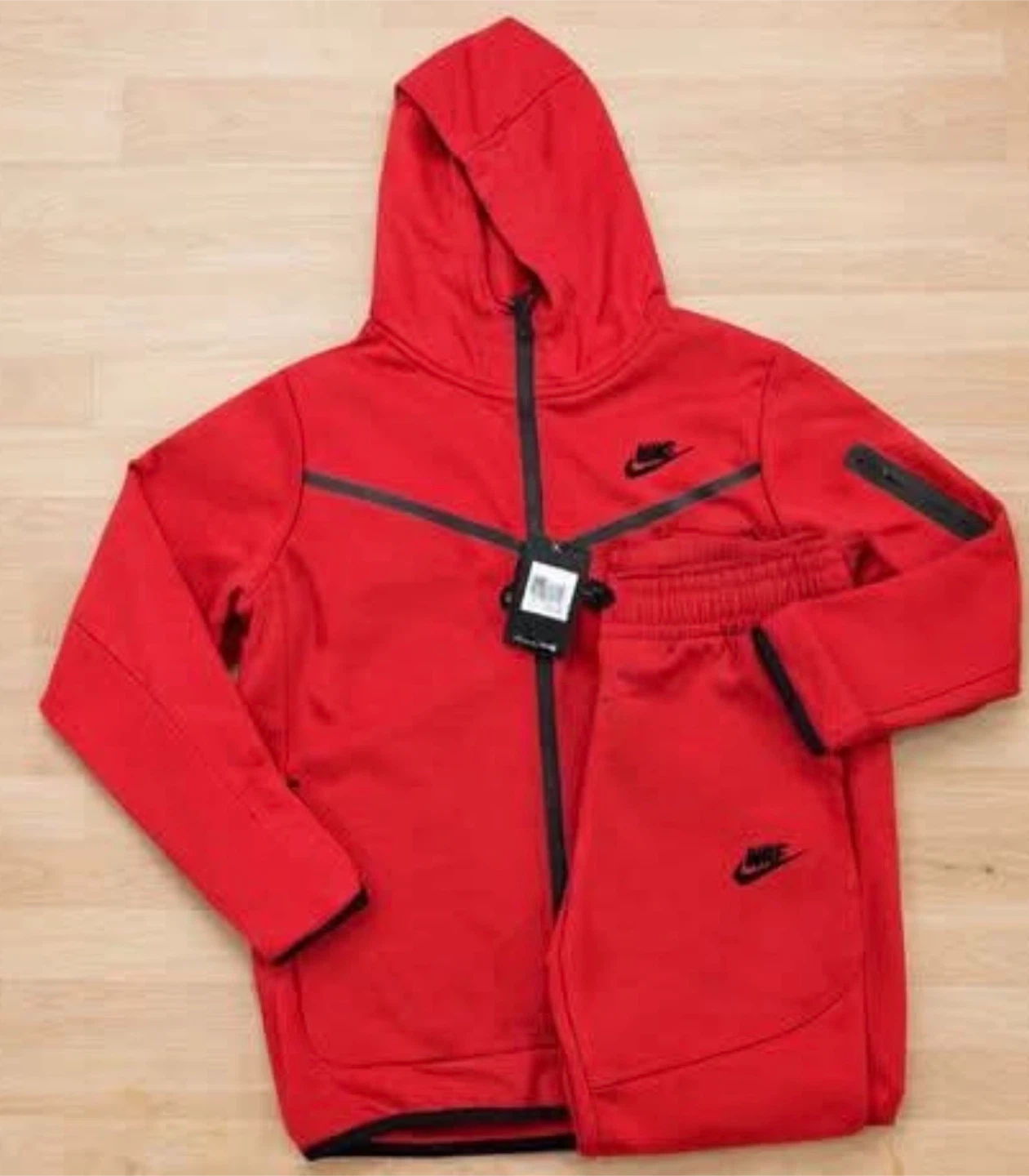Nike Tech Fleece Full Zip Hoodie and Pants Set - Red