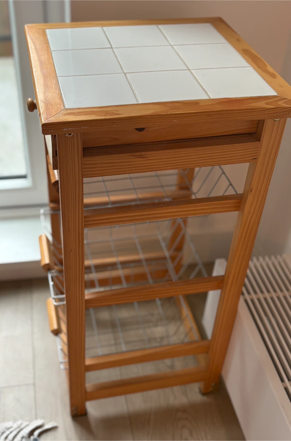 Wooden Kitchen Trolley with Tile Top and Baskets - photo 4