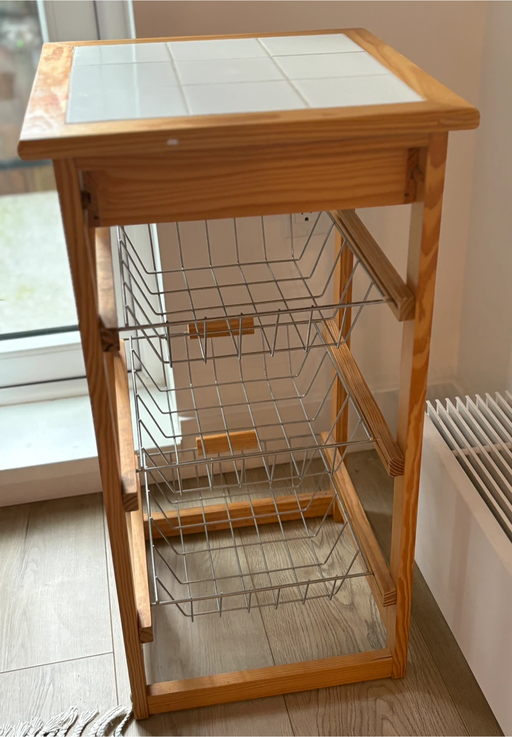 Wooden Kitchen Trolley with Tile Top and Baskets - photo 3