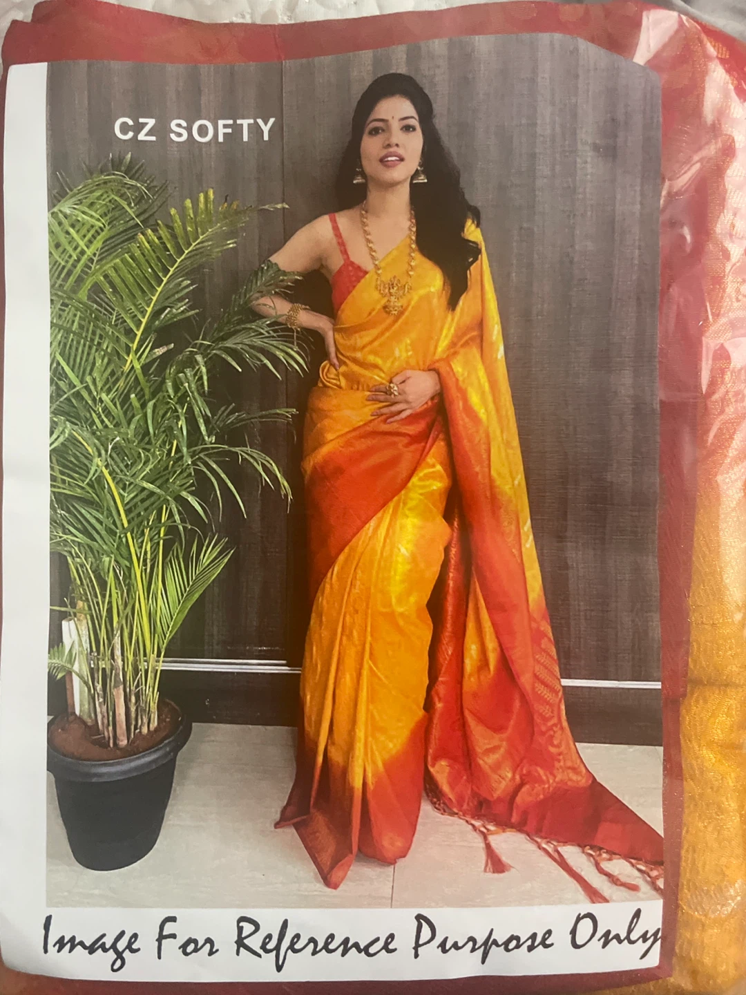 CZ Softy Yellow and Orange Silk Saree