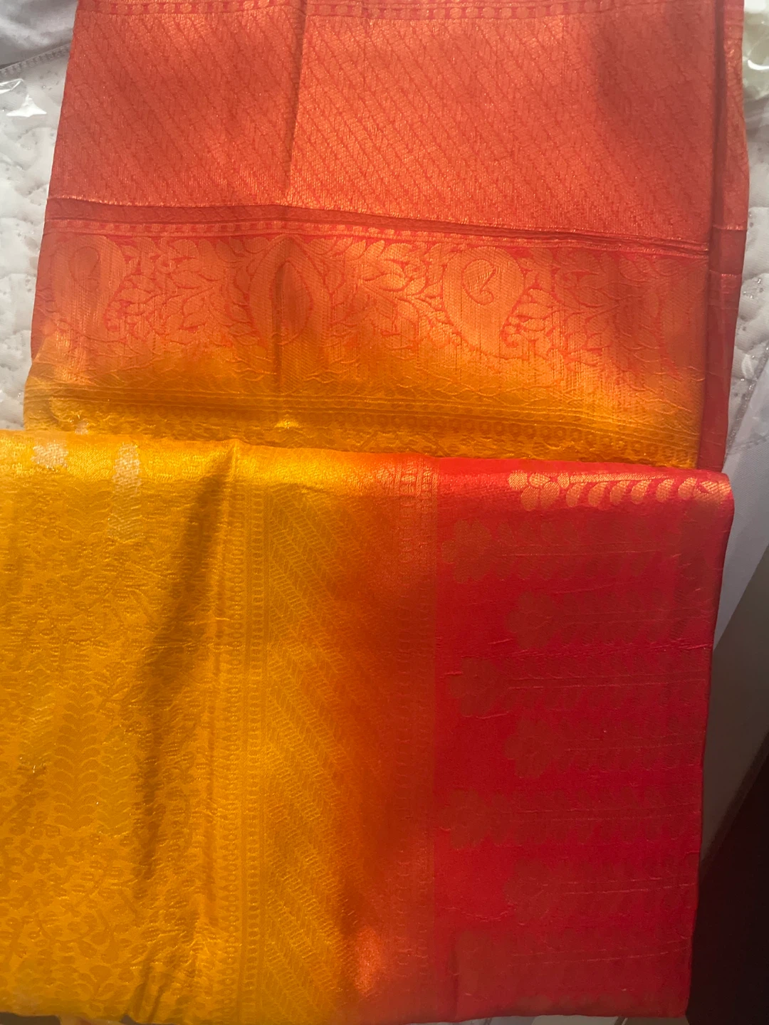 CZ Softy Yellow and Orange Silk Saree - photo 3