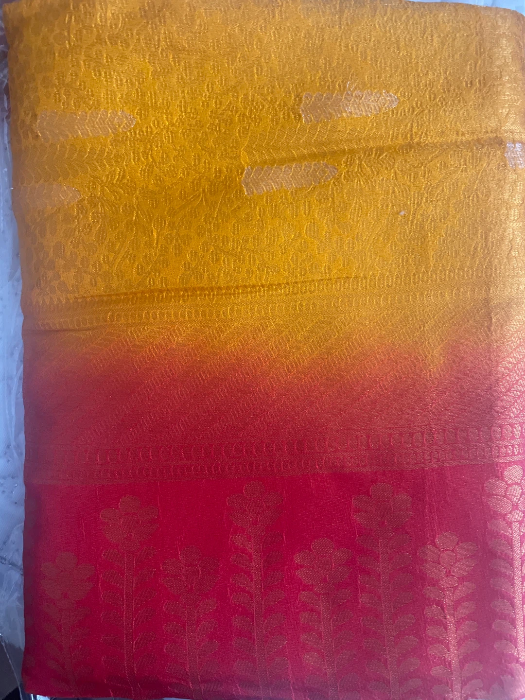 CZ Softy Yellow and Orange Silk Saree - photo 2