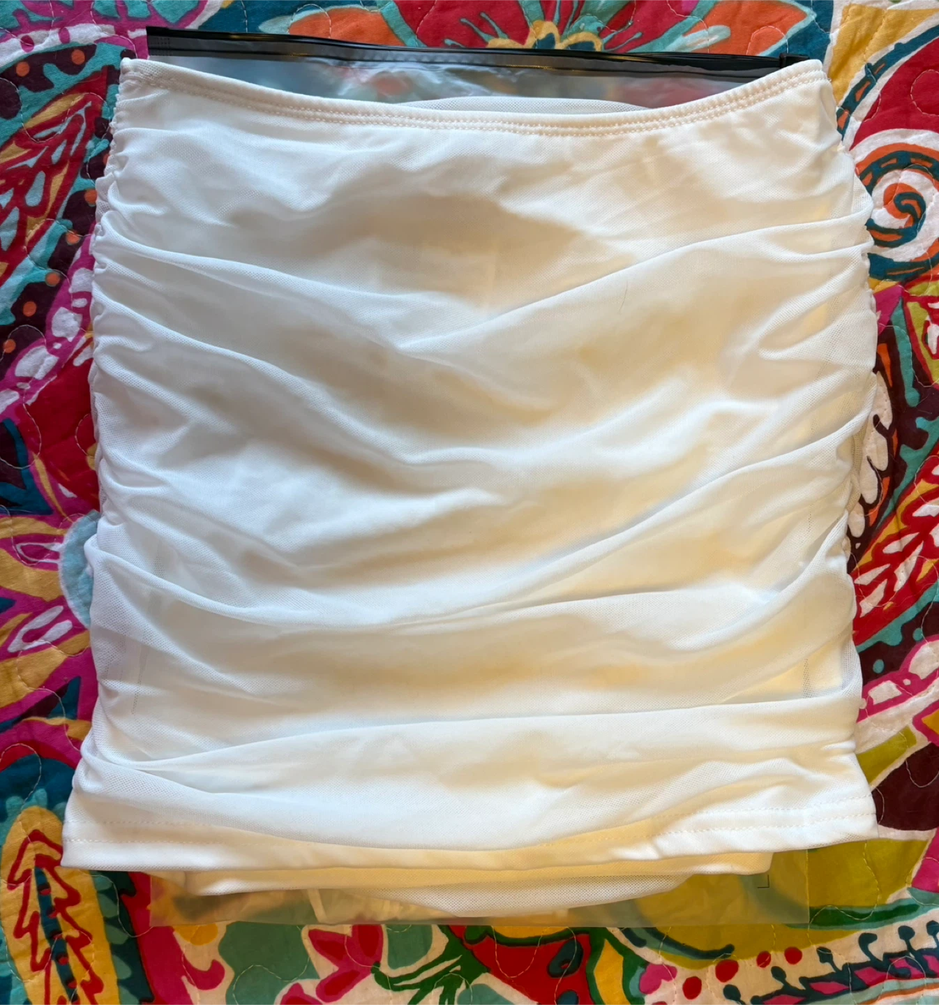 ✨✨SHEIN White Ruched Mesh Mini Skirt