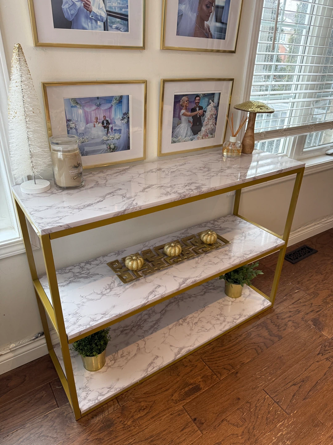 Marble wrapped Gold Console Table