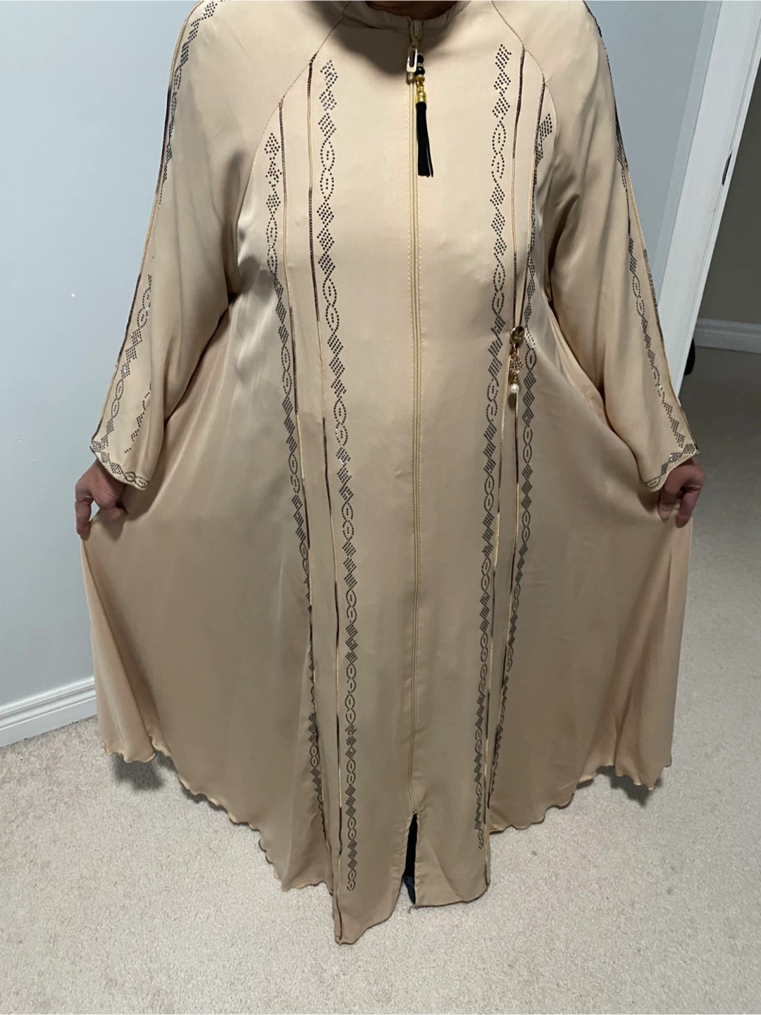 Zipped Abaya with Beaded Embellishments