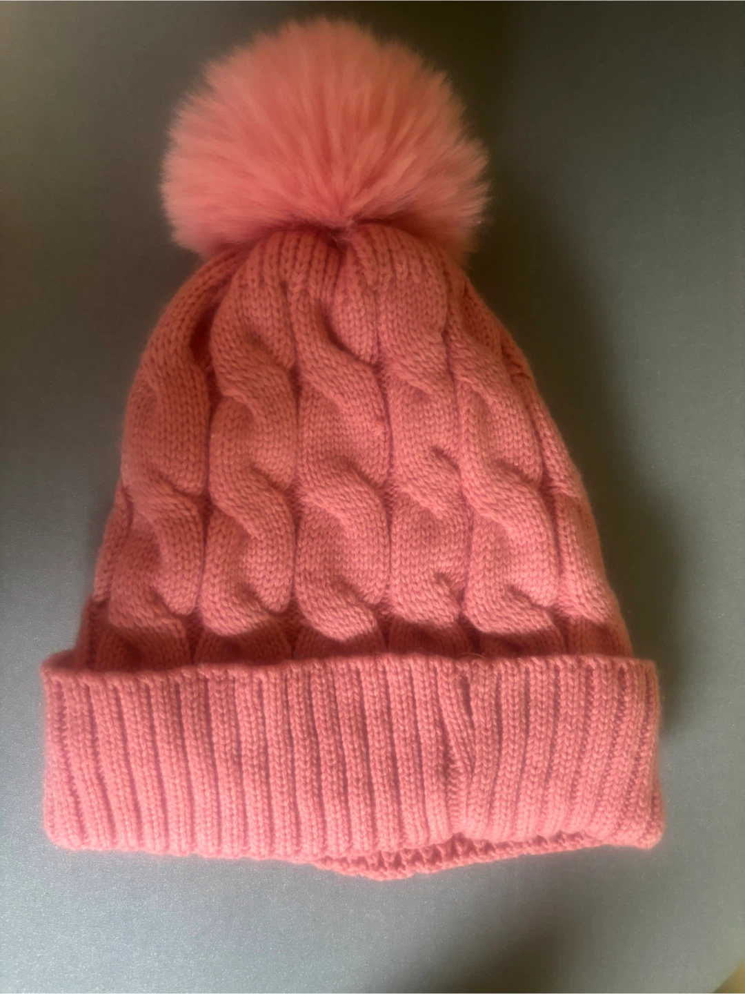 Pink Faux Fur Pom Pom Knit Hat 🥕