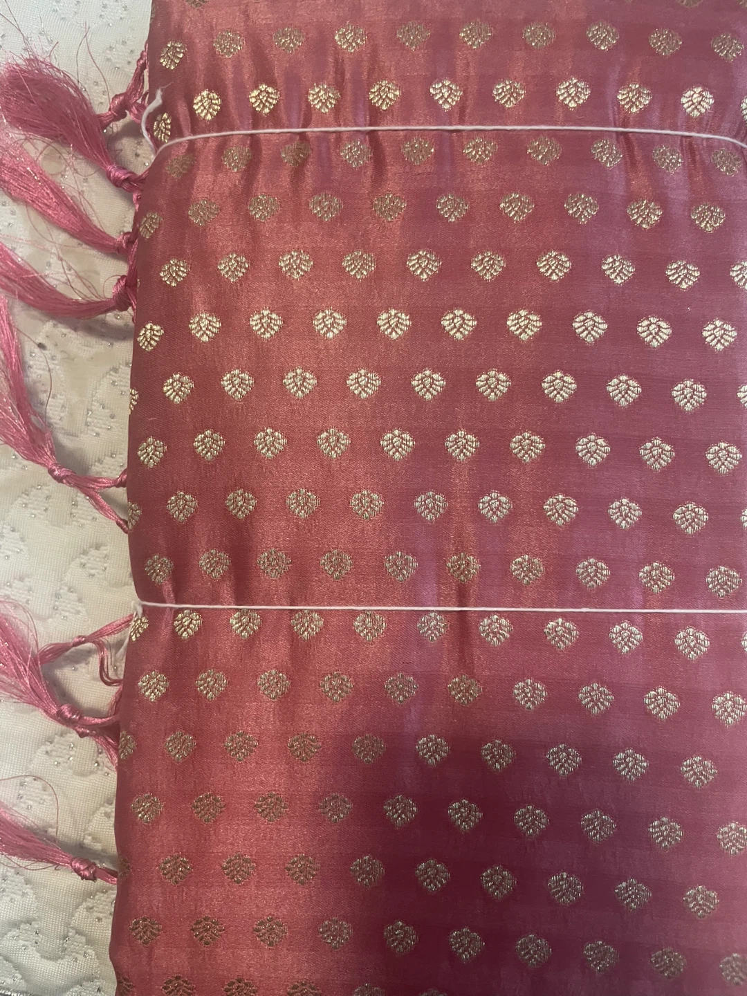 Pink Saree with Gold Peacock and Floral Brocade Design - photo 2
