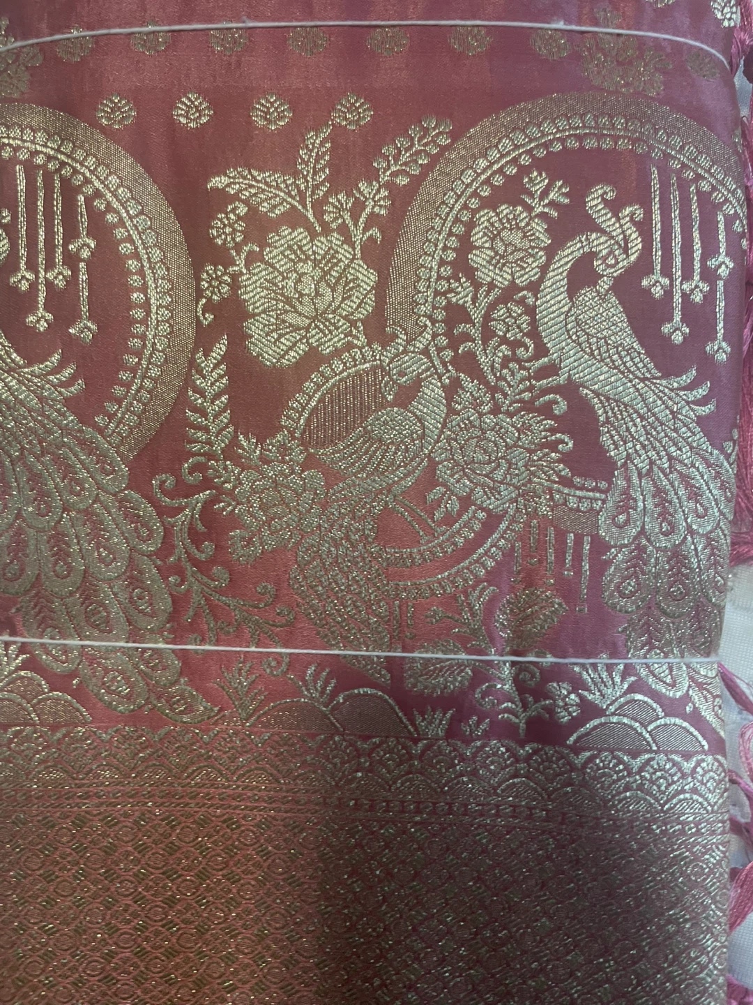 Pink Saree with Gold Peacock and Floral Brocade Design - photo 3