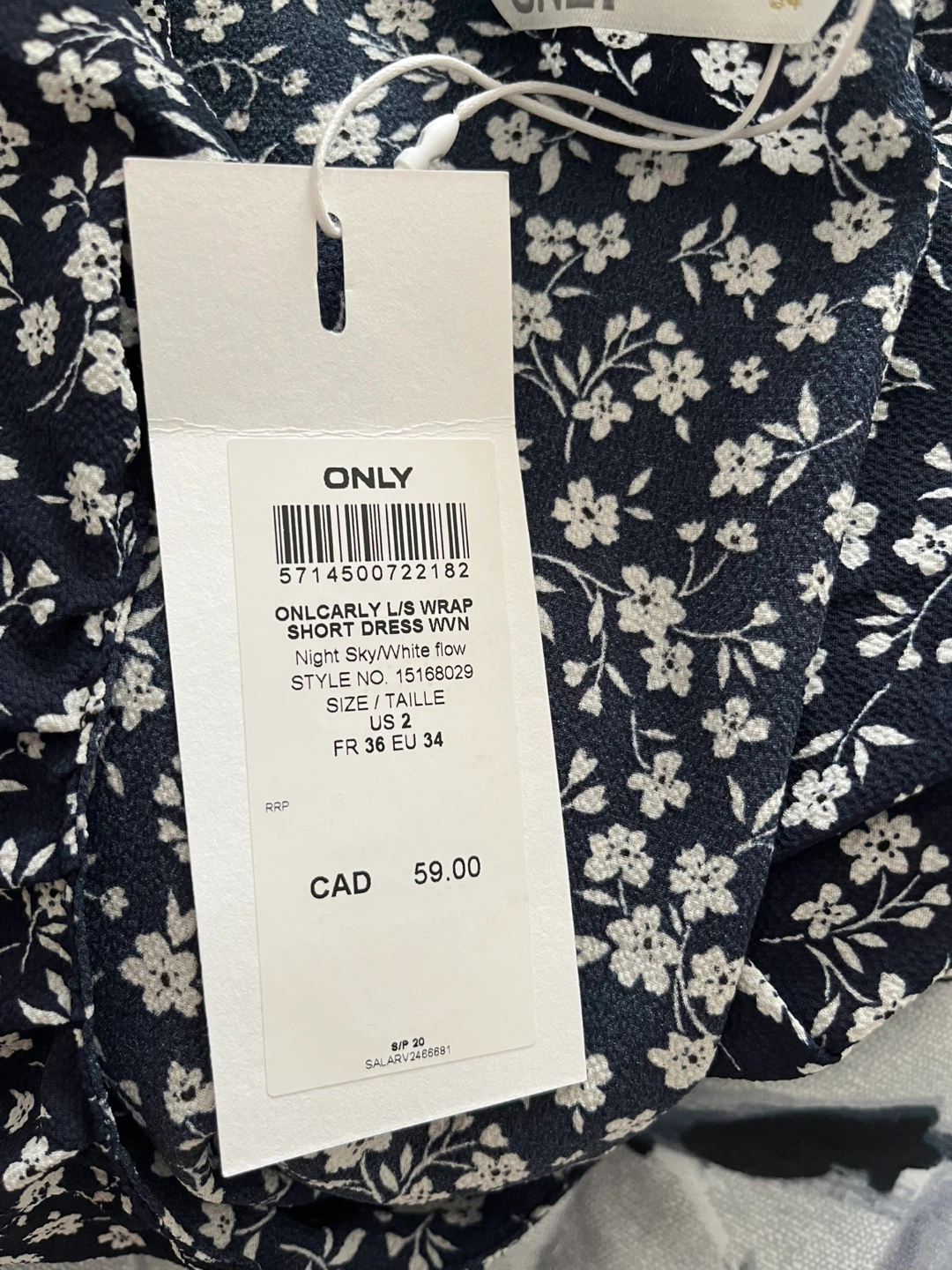 ONLY Carly Wrap Short Dress - Night Sky/White Floral - Size 2 - photo 2