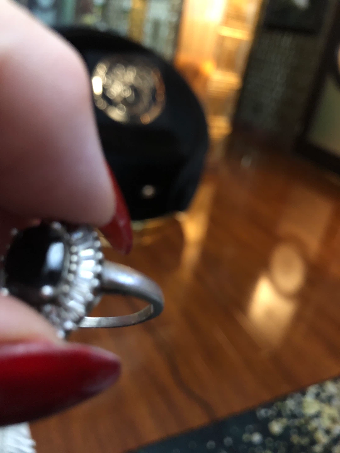 925 stamped silver black onion stone and small diamonds - photo 3