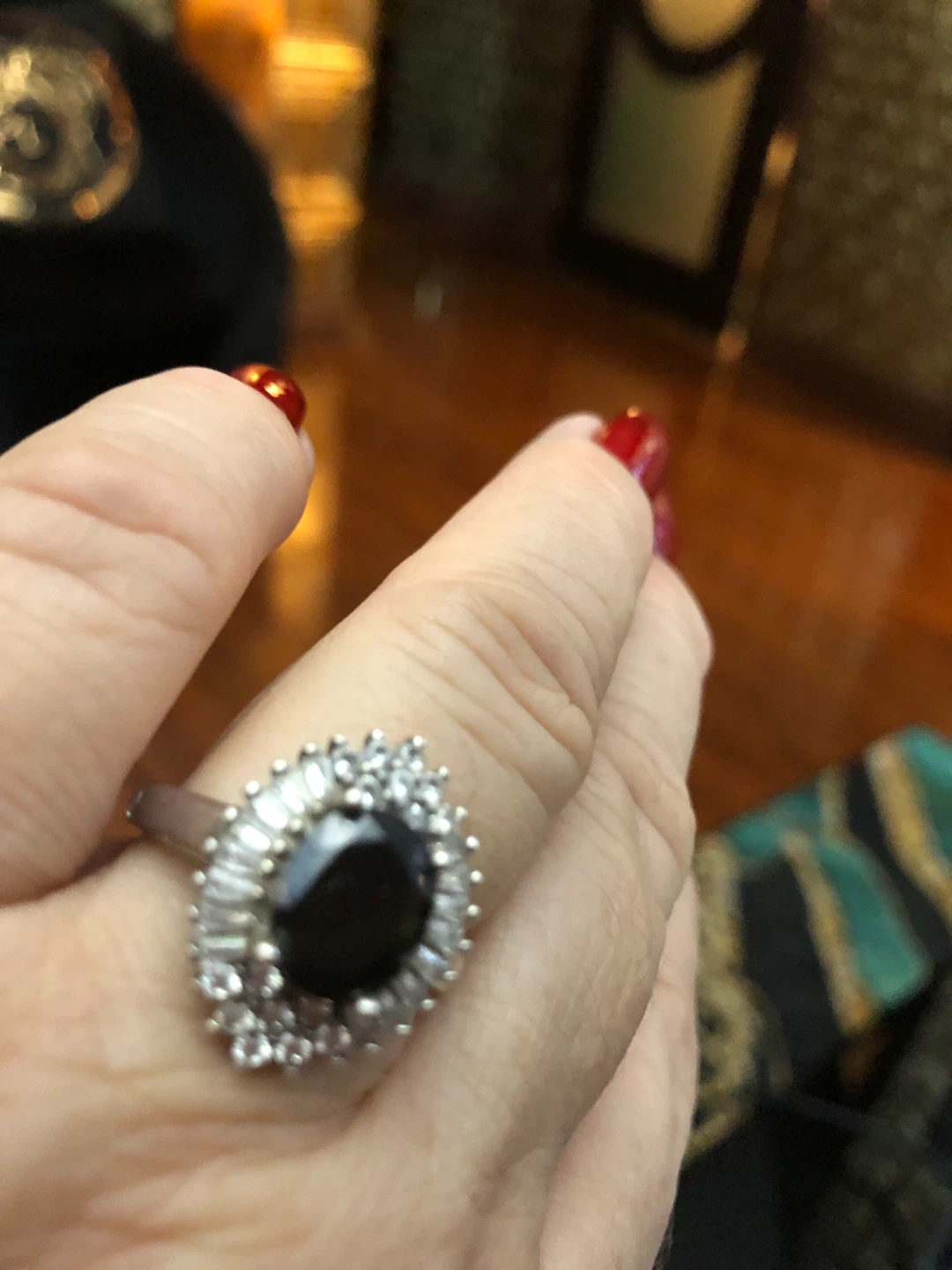925 stamped silver black onion stone and small diamonds - photo 2