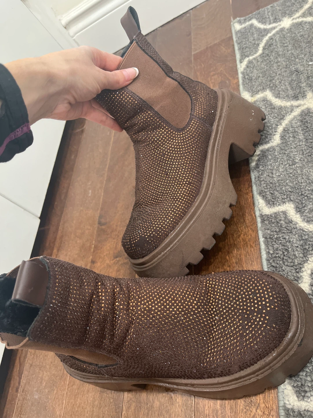 Brown Embellished Platform Chelsea Boots - photo 2
