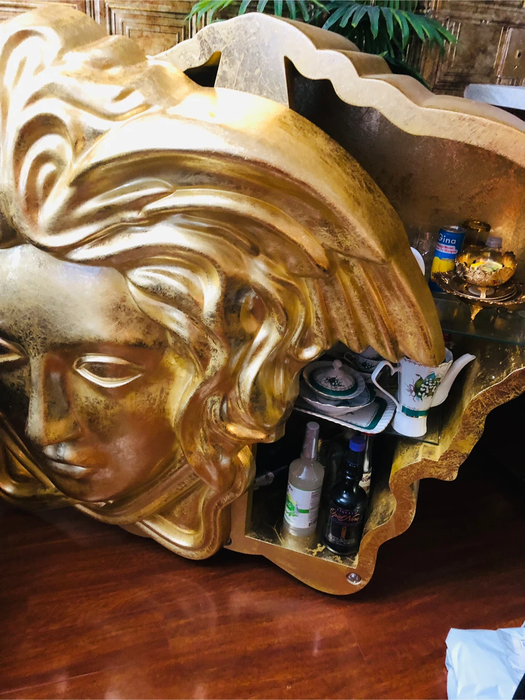 Italy Large Gold Medusa Head  bar cabinet with sliced door - photo 2