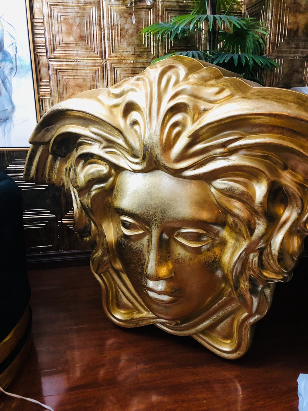 Italy Large Gold Medusa Head  bar cabinet with sliced door